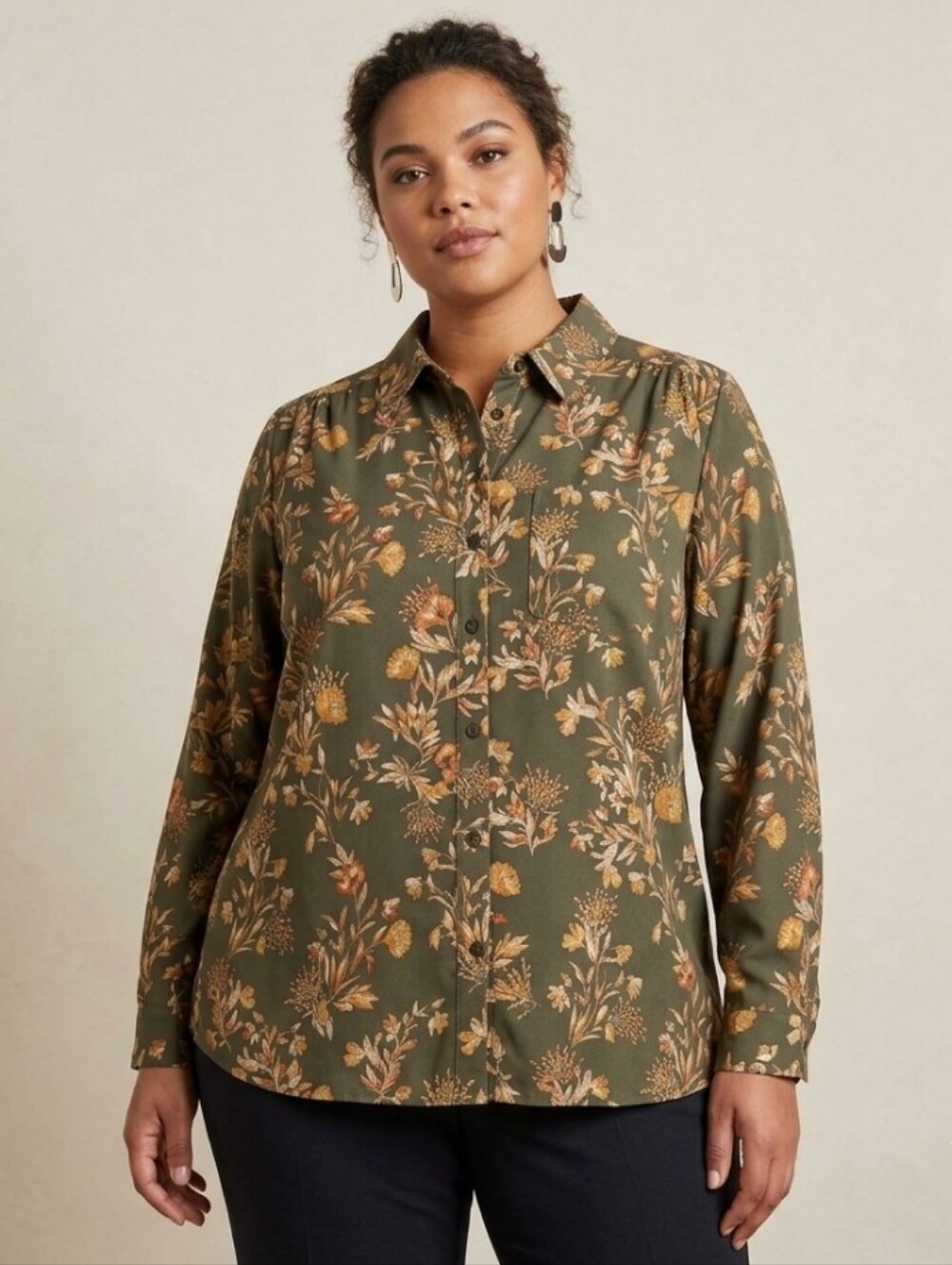 Cjbanks corduroy 100% cotton floral long sleeves button down shirt